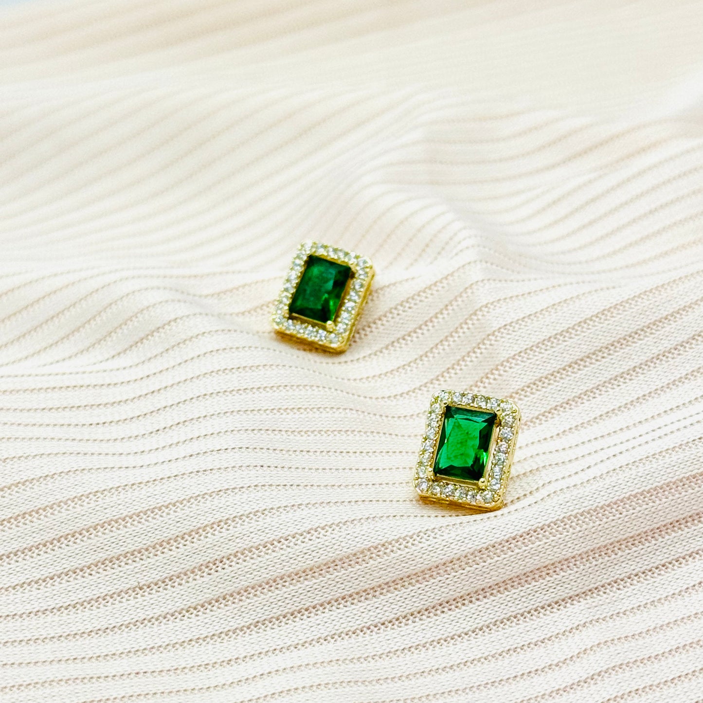 JAHA Square Shape Green Stone Earring